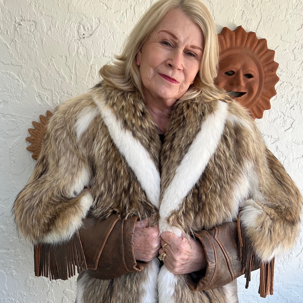 Women's Fur Leather-Trim Fringe Jacket
